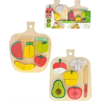 Dětská kuchyňka DŘEVO Baby krájecí ovoce / zelenina na suchý zip set s nožíkem 2 druhy