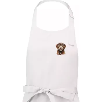 Kuchyňská zástěra Lagotto romagnolo vyšívaná hlava na prsu - Dámská zástěra na vaření - Univerzální velikost ( Bílá )