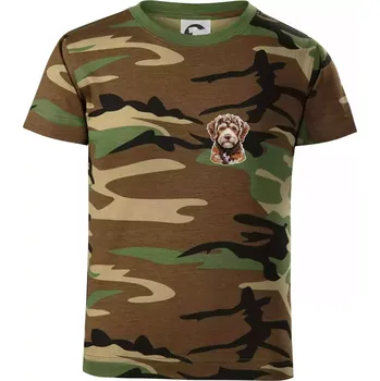 Lagotto romagnolo vyšívaná hlava na prsu - Dětské maskáčové triko - 146 cm/10 let ( Hnědý maskáč )