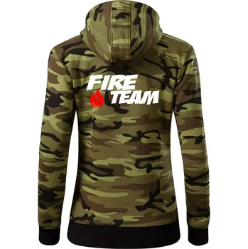 Dámská mikina Fire Team plamen - Dámská mikina trendy zipper s kapucí - XS ( Zelený maskáč )
