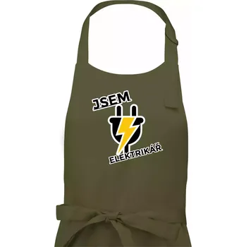 Kuchyňská zástěra Zásuvka - jsem elektrikář - Pánská zástěra na vaření - Univerzální velikost ( Khaki )