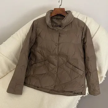 Dámská parka Dámská zimní prošívaná bunda s límcem Barva: Hnědá, Velikost: S