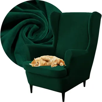 Křeslo Potah na křeslo ušák Domidekor velurový elastický zelený