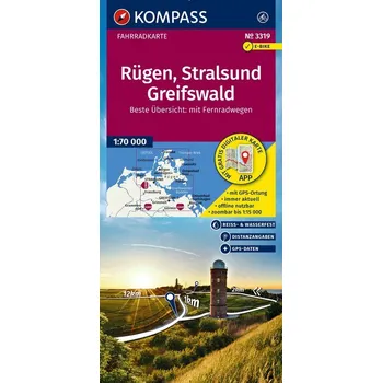 KOMPASS Fahrradkarte 3319 Rügen, Stralsund, Greifswald 1:70.000 [DE] (2025, Karta, Kompass Karten GmbH)