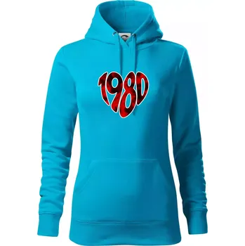 Dámská mikina 1980 v srdci - Mikina dámská Cape s kapucí - S ( Světlý tyrkys )