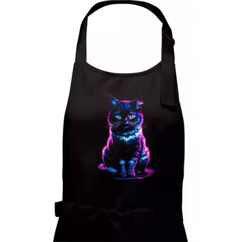Kuchyňská zástěra Neonová kočka - Pánská zástěra na vaření - Univerzální velikost ( Černá )