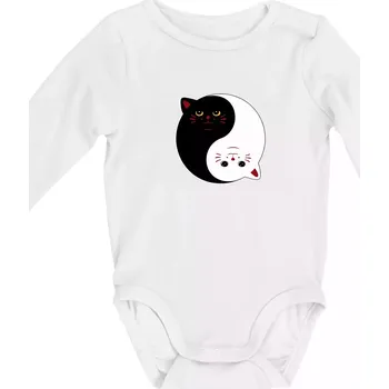Kočky jin jang barevné - Body kojenecké s dlouhým rukávem - Dlouhý r. 6-12 měs ( Bílá )