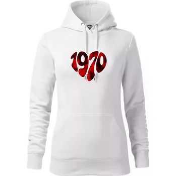 Dámská mikina 1970 v srdci - Mikina dámská Cape s kapucí - M ( Bílá )