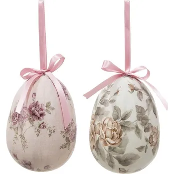 2ks dekorace vajíčko s růžemi Rose Spring Egg - Ø 9*12 cm