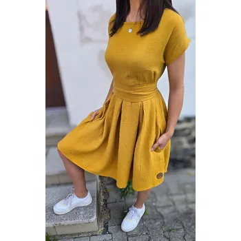 Dámské šaty Kulišárny Mušelínové šaty KATE s kapsami MUSTARD Velikost: 34