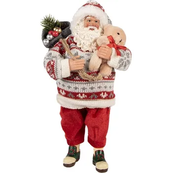 Vánoční dekorace Červená vánoční figurka Santa Claus s medvídkem - 13*10*28 cm