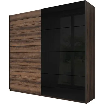 Šatní skříň Šatní skříň s posuvnými dveřmi GALAXY dub Monastery/černý lesk šířka 221 cm