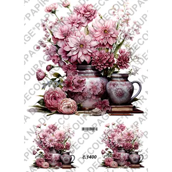 Umělecký papír Rýžový a soft papír na decoupage - Váza s květinami - KB01400 Materiál: Soft, Rozměr: A4