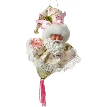 Vánoce Závěsná dekorace Santa s květovaným oblekem - 8*8*35 cm