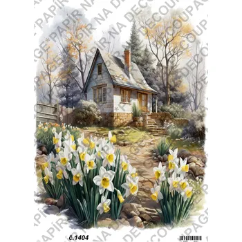 Umělecký papír Rýžový a soft papír na decoupage - Dům v zahradě - KB01404 Materiál: Soft, Rozměr: A4