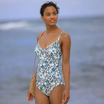 Dámské plavky Jednodílné plavky s kosticemi a potiskem Tanza režná,smaragdová 38