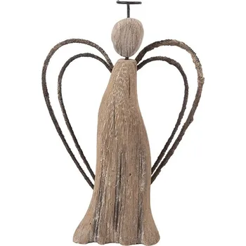 Bytová dekorace Hnědá dekorace dřevěná figurka anděl Angel Rustic M - 12*3*18 cm