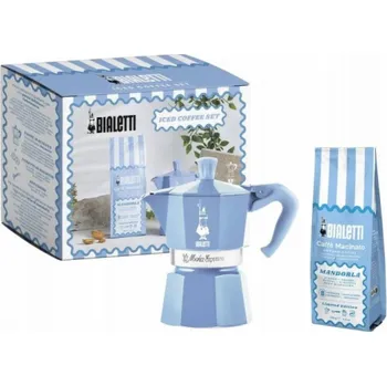 Moka konvice Bialetti Moka Express 3tz Sada kávovar + mandlová káva 250 g modrá