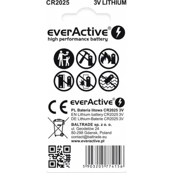 Článková baterie Mini lithiová baterie everActive CR2025 - blistr 2 ks.