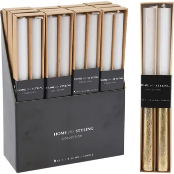 Svíčka Rustikální 2ks 21x250mm dlouhá od pol. metalická, bílá, zlatá