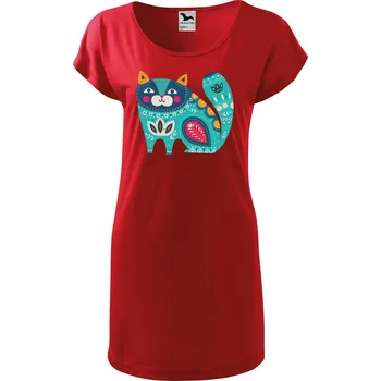 Dámské šaty DOBRÝ TRIKO Dámské tričko/šaty Kočka z květin Velikost: S, Barva: Červená