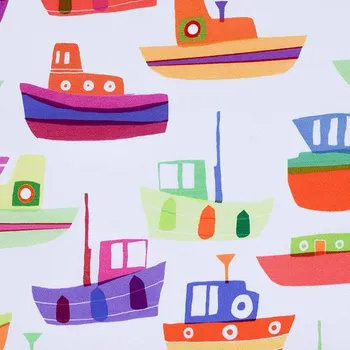 Bavlněné plátno bílé, barevné lodičky, š. 150