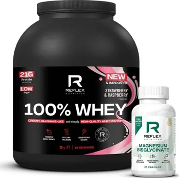 Protein Reflex Nutrition 100% Whey Protein 2000 g + Magnesium 90 kapslí Zdarma Příchuť: Vanilka +Reflex Magnesium 90 kapslí ZDARMA