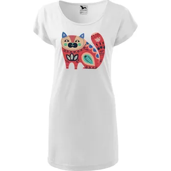 Dámské tričko DOBRÝ TRIKO Dámské tričko/šaty Kočka z květin Velikost: M, Barva: Bílá