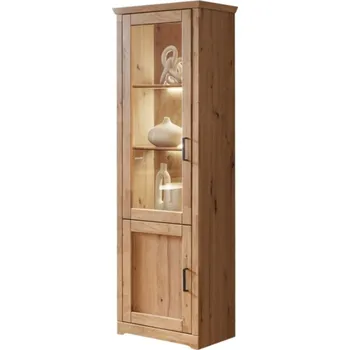 Knihovna BERVIK Vitrína do obývacího pokoje (typ 09) dub bělený, částečný masiv