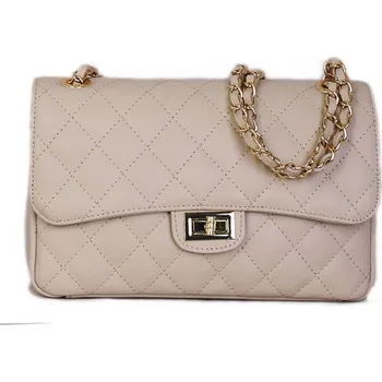 Kabelka ITALSKÉ Béžové prošívané kožené kabelky na rameno Luana