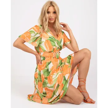 Dámské šaty Plizované šaty Italy Fashion oranžové s květy EU velikost: Univerzální