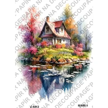 Umělecký papír Rýžový a soft papír na decoupage - Dům v zahradě - KB01413 Materiál: Soft, Rozměr: A4