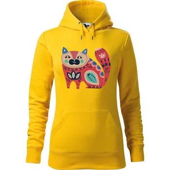 Dámské oblečení DOBRÝ TRIKO Dámská mikina s potiskem Kočka z květin Velikost dámské mikiny: 2XL, Barva: Žlutá