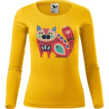 Dámské tričko DOBRÝ TRIKO Dámské bavlněné triko Kočka z květin Velikost: XL, Barva: Žlutá