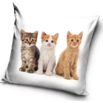 Dekorativní polštářek Velurový povlak na polštář Kočičí trio, 40x40cm (Dekorační povlak na polštářek s kočkou, kočka)