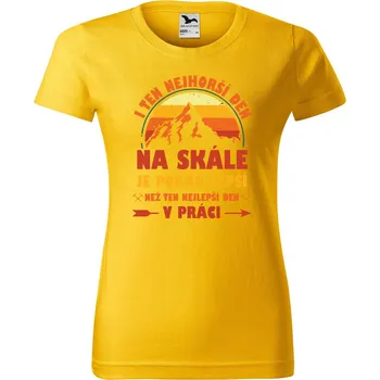 Dámské tričko DOBRÝ TRIKO Dámské tričko Nejhorší den na skále Barva: Žlutá, Velikost: XS