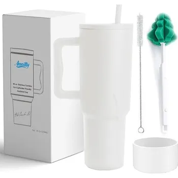 Termoska Termohrnek Amoilly 1200ml s dvojitou stěnou z nerezové oceli | Cestovní hrnek s brčkem L na kávu