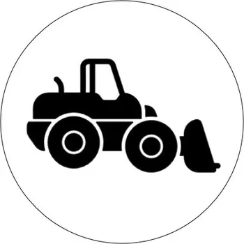 Dóza na potraviny Označto Štítek, nálepka do dětského pokoje, černá na bílém podkladu - Bagry, pracovní stroje