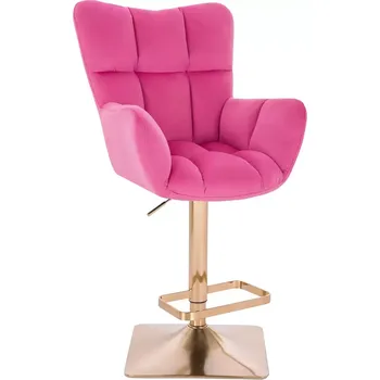 Barová židle LuxuryForm DESIGN Barové křeslo AURORA VELUR na zlaté hranaté podstavě - tmavě růžové