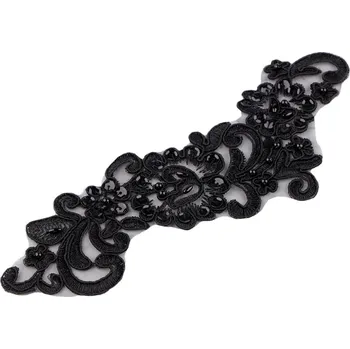 Monofilová aplikace / vsadka s perličkami a flitry 8x24 cm černá 2 ks