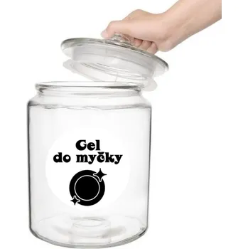 Dóza na potraviny Označto Štítek / nálepka do kuchyně s obrázkem talíře - Gel do myčky Barva písma: Bílé na černém