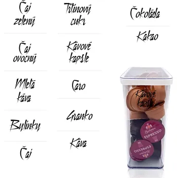 Samolepící etiketa Označto Sada 12ks štítků - Nápoje - DESIGN Barva písma: Bílá