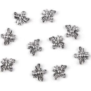 Kovový přívěsek / taháček na zip mini včelka 13x11 mm platina 10 ks