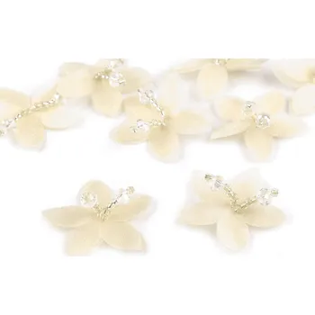 Galanterie Květ s korálky k našití a nalepení Ø4 cm krémová světlá 10 ks