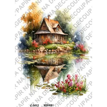 Umělecký papír Rýžový a soft papír na decoupage - Dům v zahradě - KB01412 Materiál: Soft, Rozměr: A4