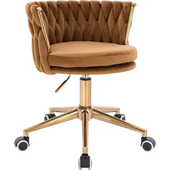 LuxuryForm DESIGN Kosmetická židle LYON VELUR na zlaté podstavě s kolečky - medová