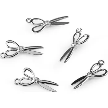 Přívěsek Kovový přívěsek / taháček na zip nůžky s broušenými kamínky 10x20 mm Varianta: 1 platina, Balení: 5 ks