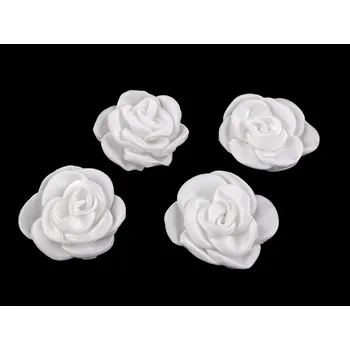 Saténový květ růže k našití a nalepení Ø5 cm bílá 4 ks
