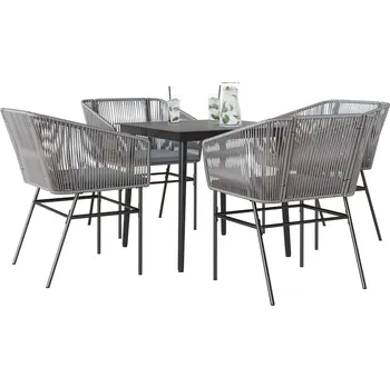 Zahradní sestava vidaXL 5dílný zahradní jídelní set s poduškami polyratan sklo [3334514] Barva: Šedá