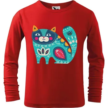 Chlapecké tričko DOBRÝ TRIKO Dětské bavlněné triko Kočka z květin Velikost: 158/12 let, Barva: Červená